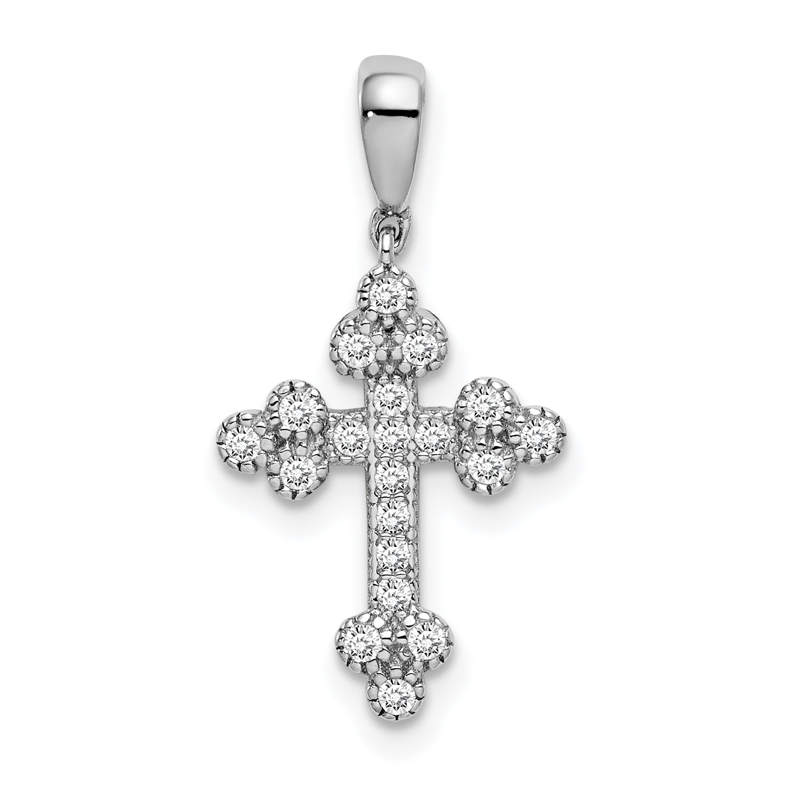 Sterling Silver Rhodium-plated Polished CZ Budded Cross Pendant