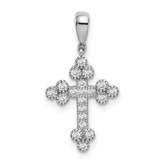 Sterling Silver Rhodium-plated Polished CZ Budded Cross Pendant