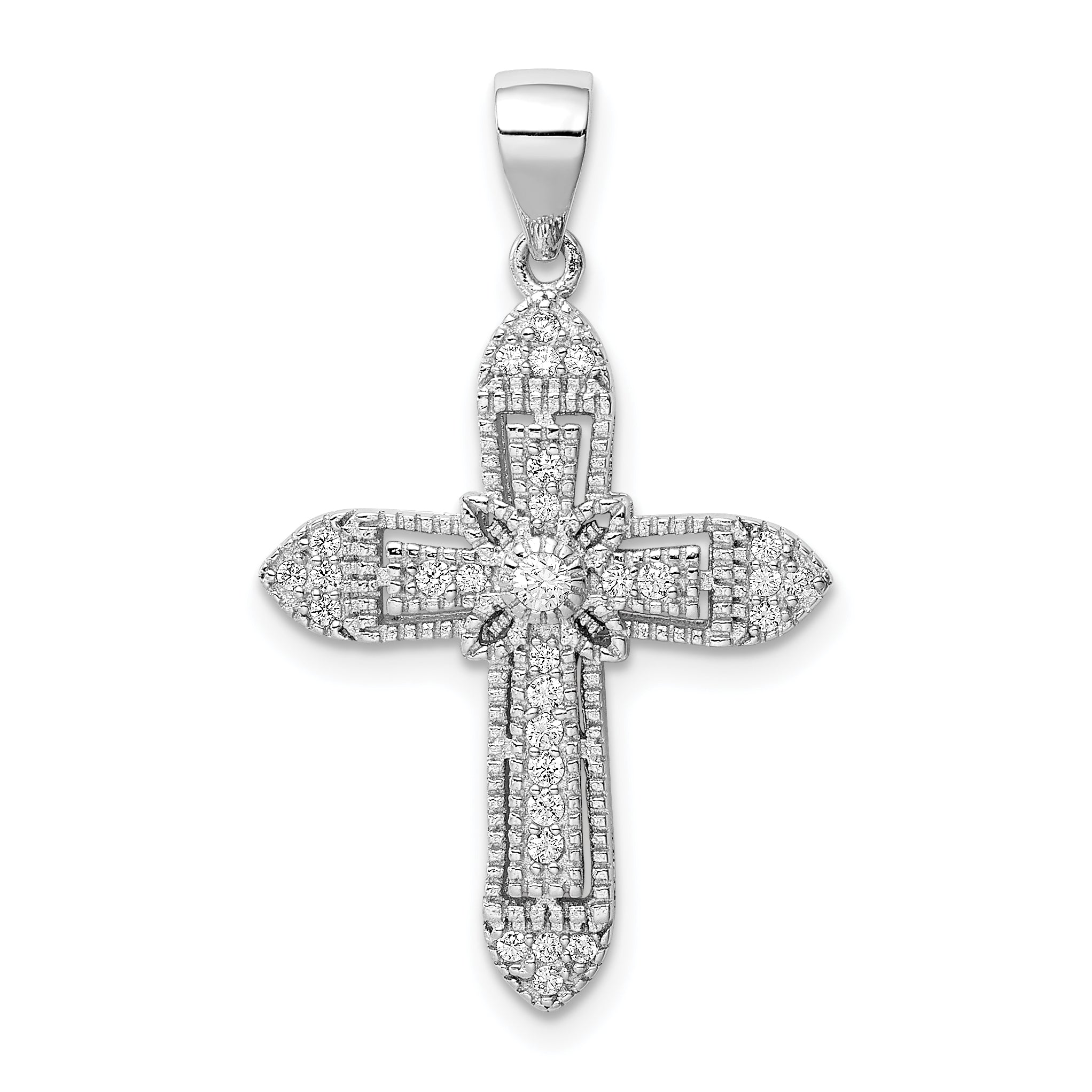 Sterling Silver Rhodium-plated Polished CZ Passion Cross Pendant