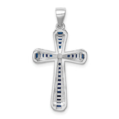 Sterling Silver Rhodium-plated CZ & Lab Cr. Blue Spinel Cross Pendant