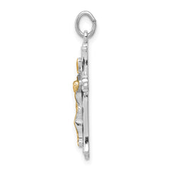 Sterling Silver Rhodium-plated & Gold Tone Crucifix Pendant