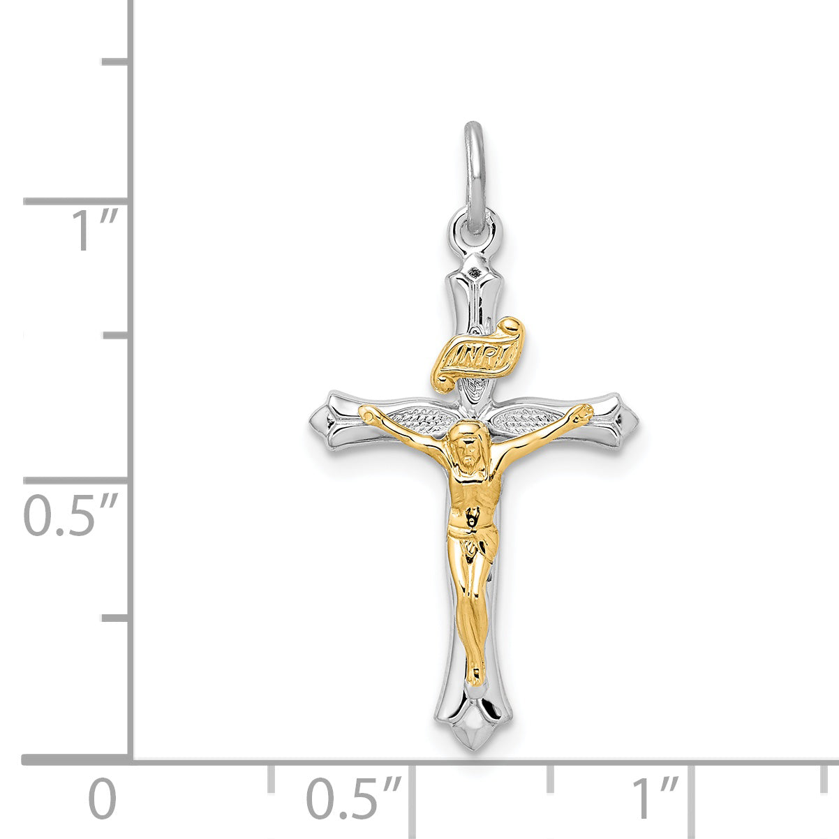 Sterling Silver Rhodium-plated & Gold Tone Crucifix Pendant