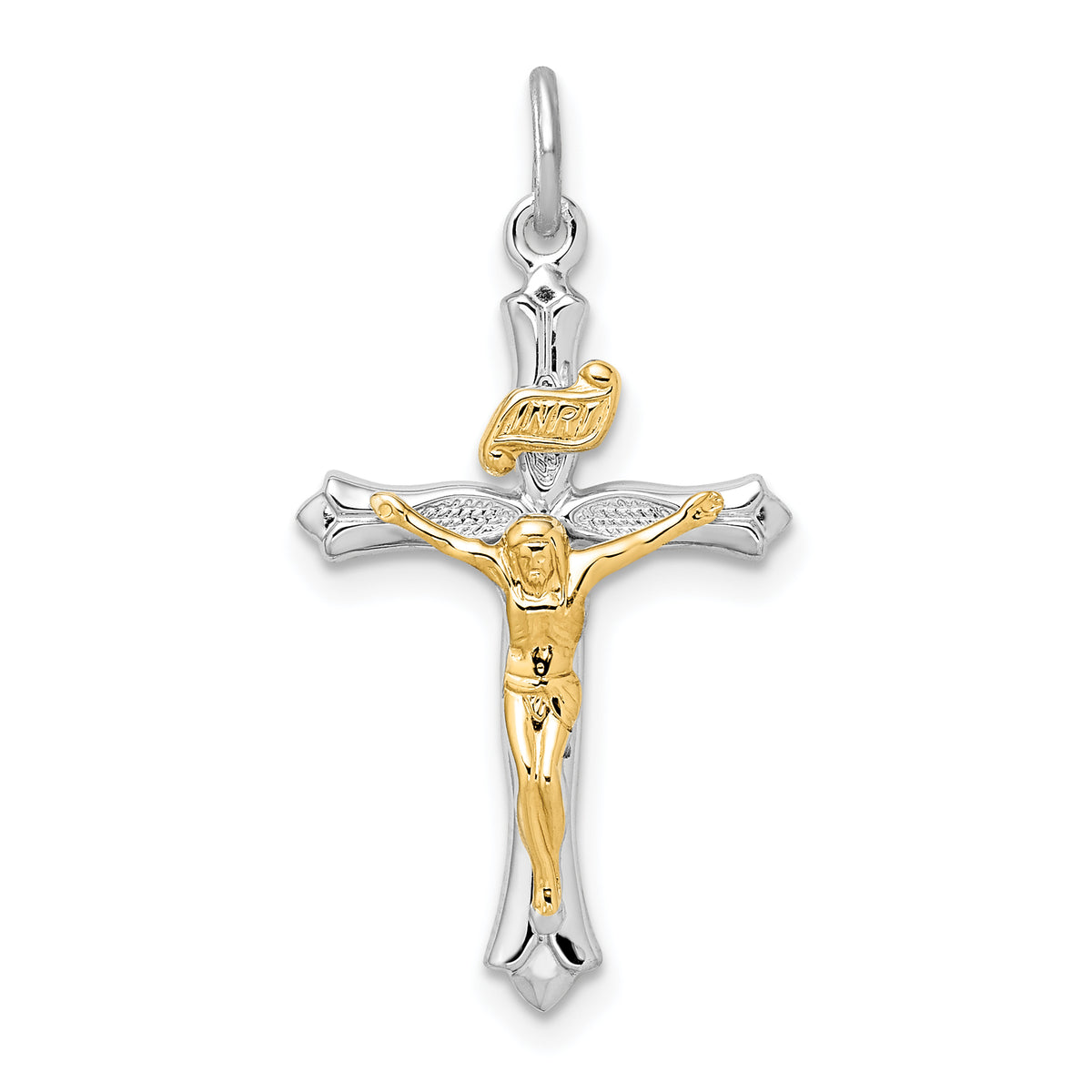 Sterling Silver Rhodium-plated & Gold Tone Crucifix Pendant