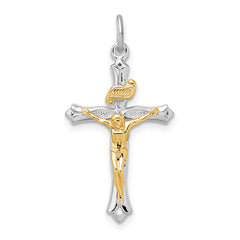 Sterling Silver Rhodium-plated & Gold Tone Crucifix Pendant