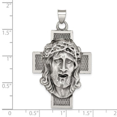 Sterling Silver Hollow Satin Antiqued Jesus Cross Medal