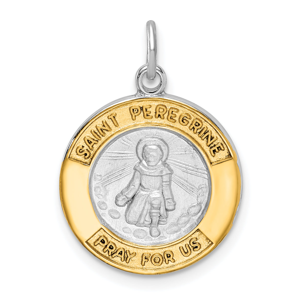 Sterling Silver Rhodium-plated & Gold Tone St Peregrine Medal