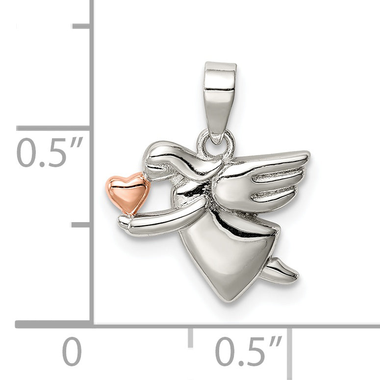 Sterling Silver Rose-tone Polished Angel Pendant