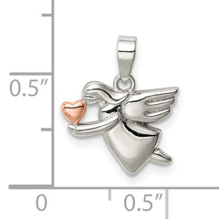 Sterling Silver Rose-tone Polished Angel Pendant