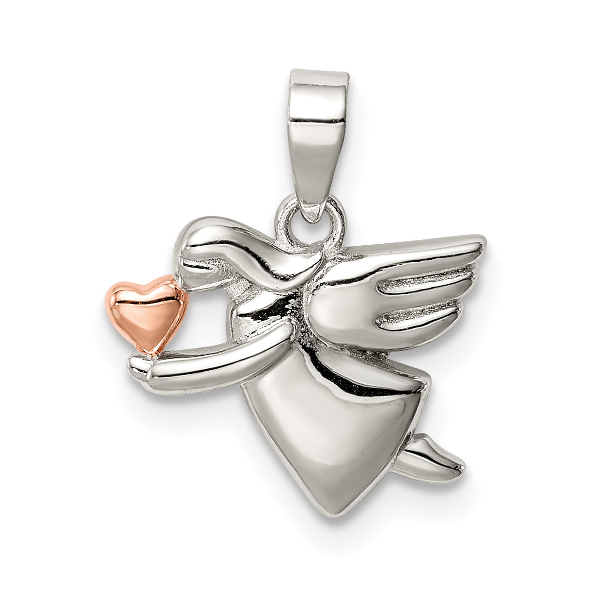 Sterling Silver Rose-tone Polished Angel Pendant