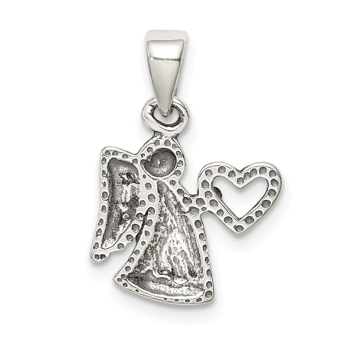 Sterling Silver Antiqued Angel with Heart Pendant