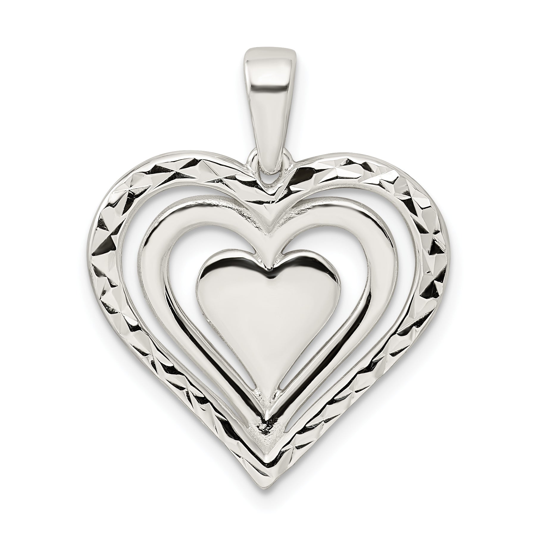 Sterling Silver Diamond-cut Heart Pendant