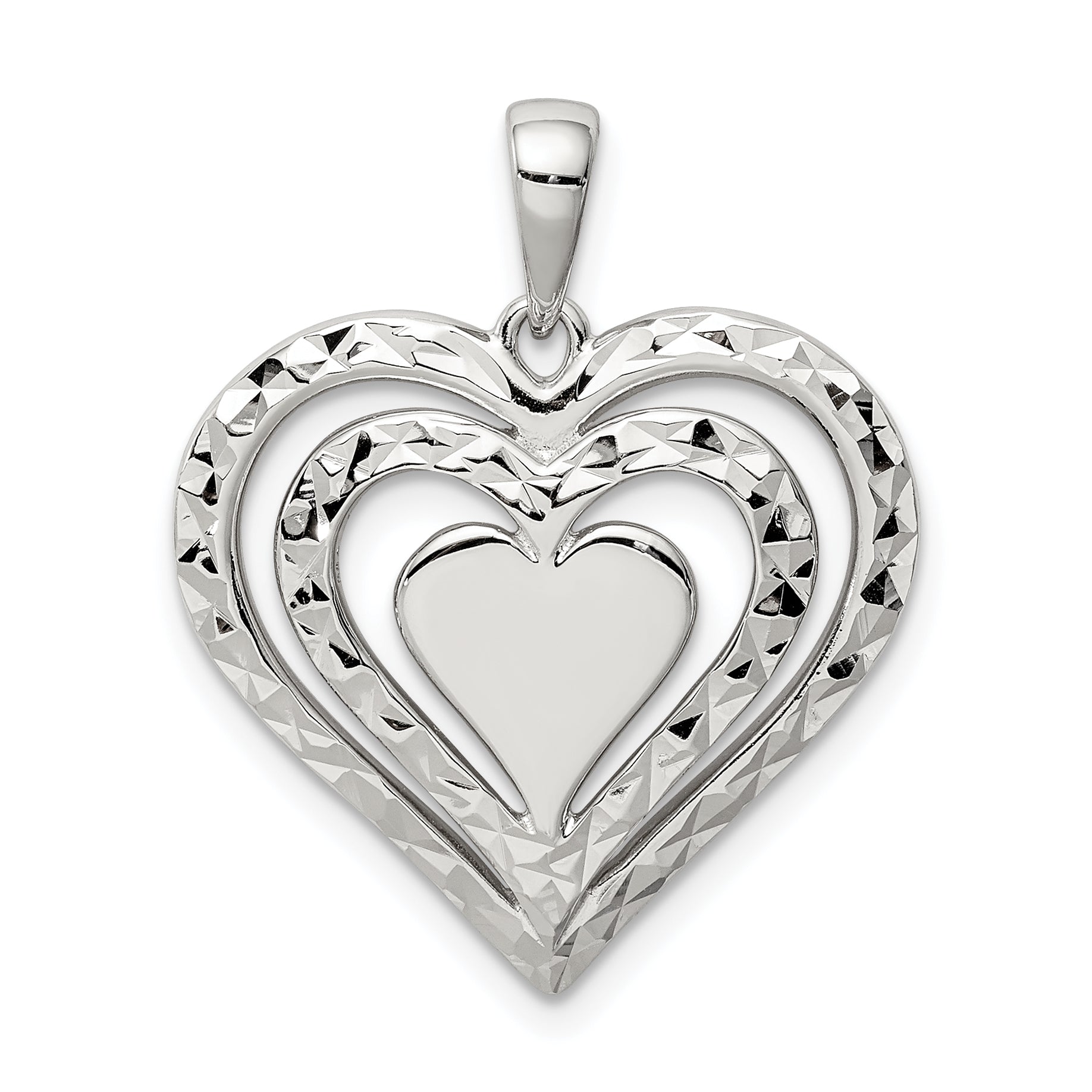 Sterling Silver Diamond-cut Heart Pendant