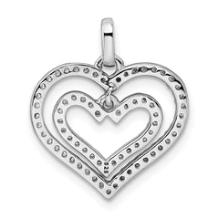 Sterling Silver Rhodium-plated CZ Double Heart Pendant