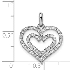 Sterling Silver Rhodium-plated CZ Double Heart Pendant