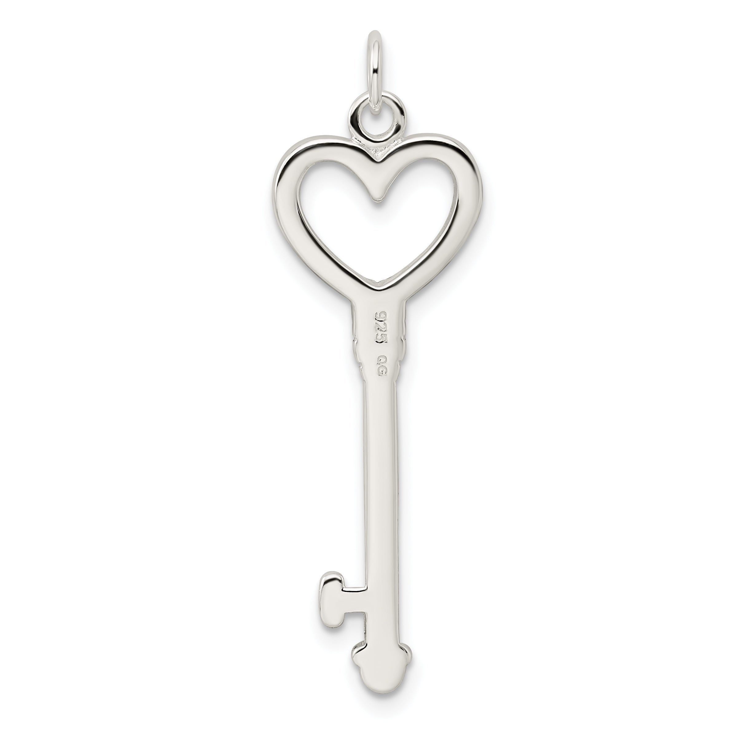 Sterling Silver CZ Heart Key Pendant