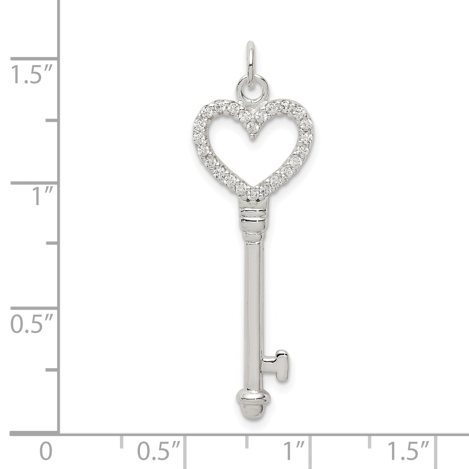 Sterling Silver CZ Heart Key Pendant