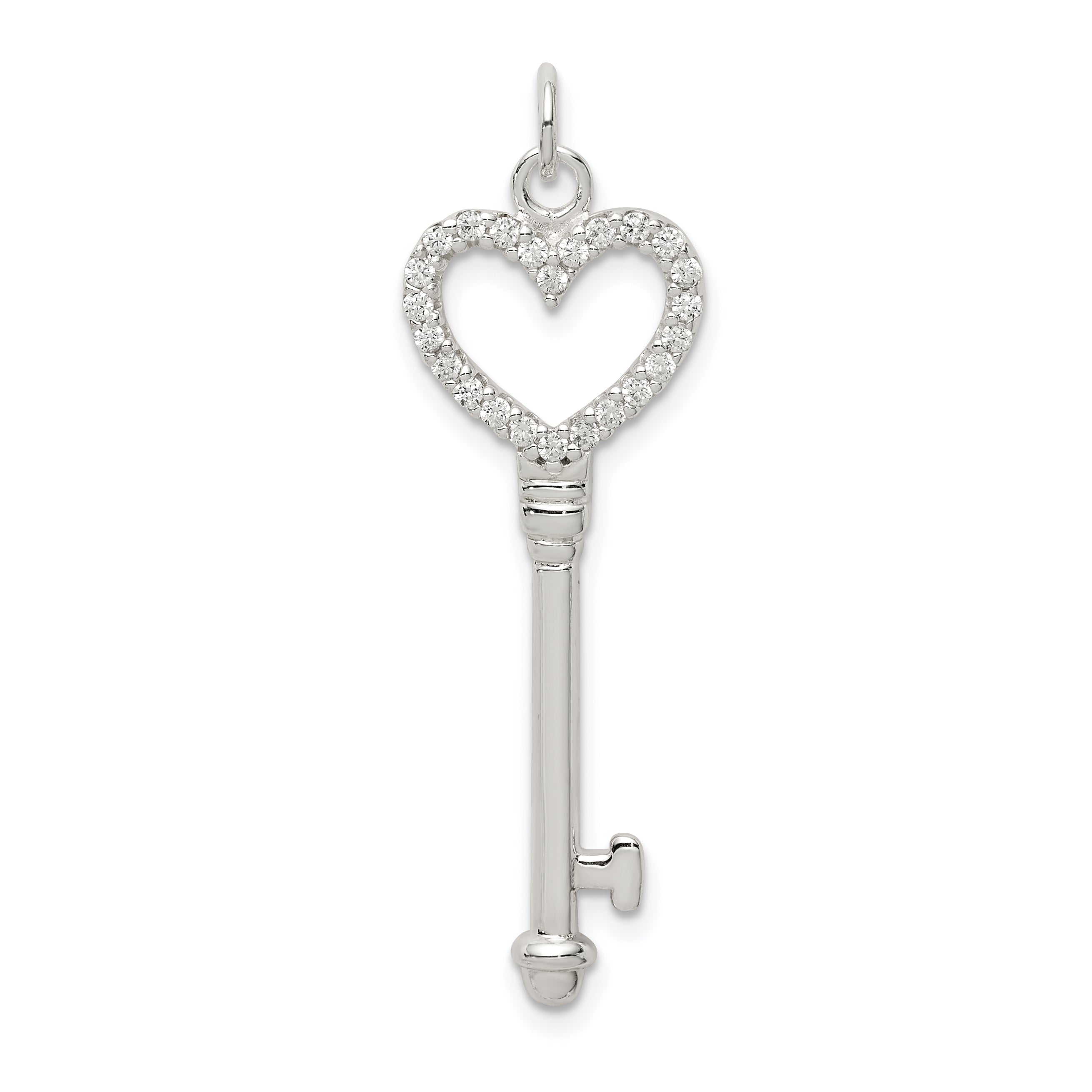 Sterling Silver CZ Heart Key Pendant