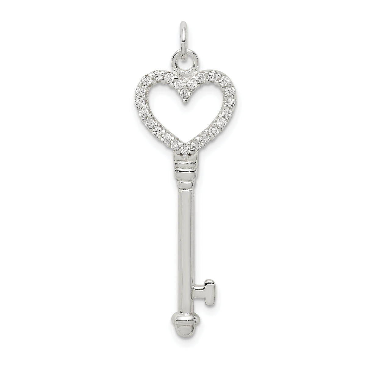 Sterling Silver CZ Heart Key Pendant