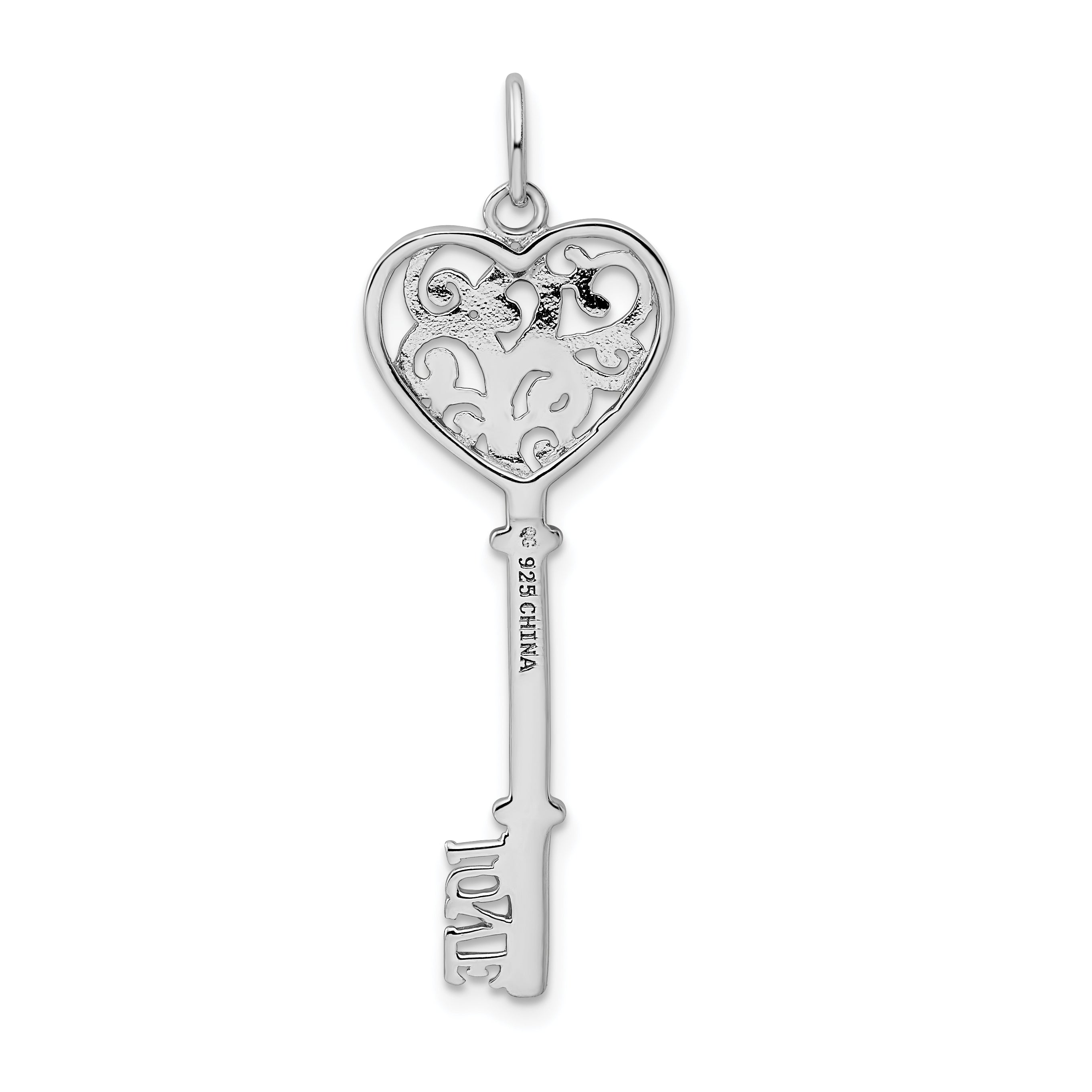 Sterling Silver Rhod-plated CZ Love Key Pendant