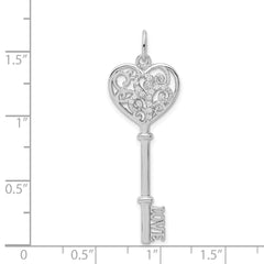 Sterling Silver Rhod-plated CZ Love Key Pendant