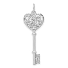 Sterling Silver Rhod-plated CZ Love Key Pendant