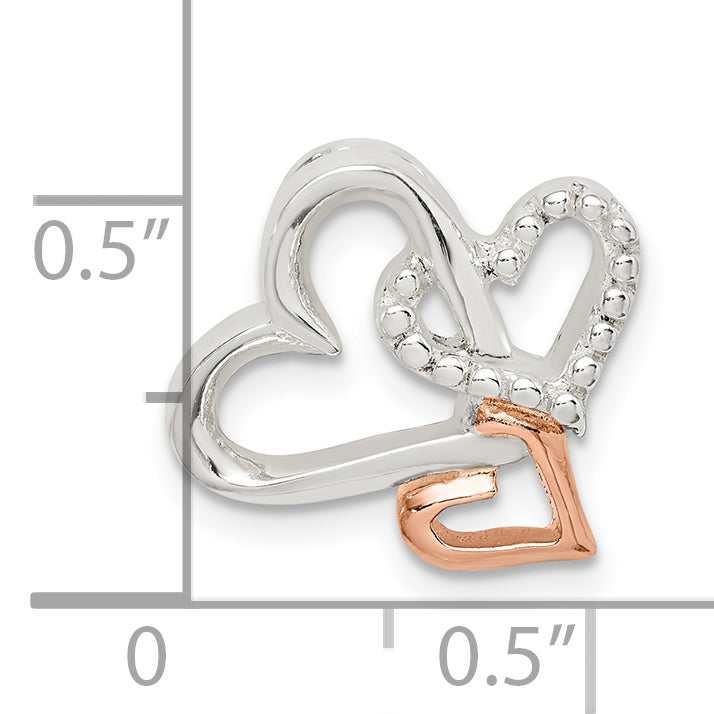 Sterling Silver Rhodium-plated & Rose Tone Heart Chain Slide