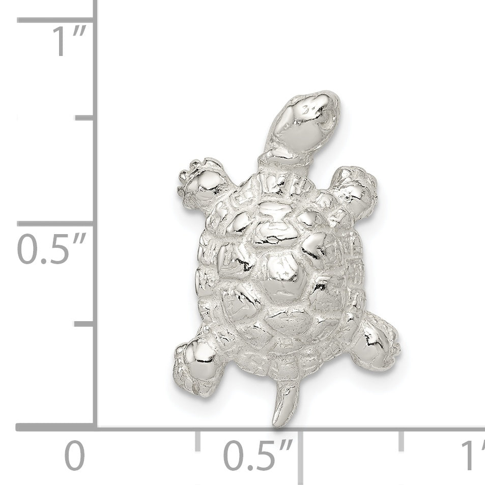 Sterling Silver 925 Polished Turtle Charm with Anti-Tarnish Finish