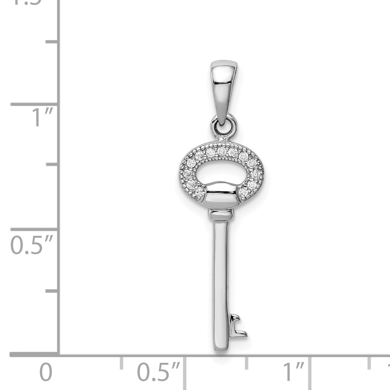 Sterling Silver Rhodium-Plated CZ Key Pendant