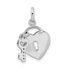 Sterling Silver Rhodium-plated Glitter Infused Heart and Key Pendant