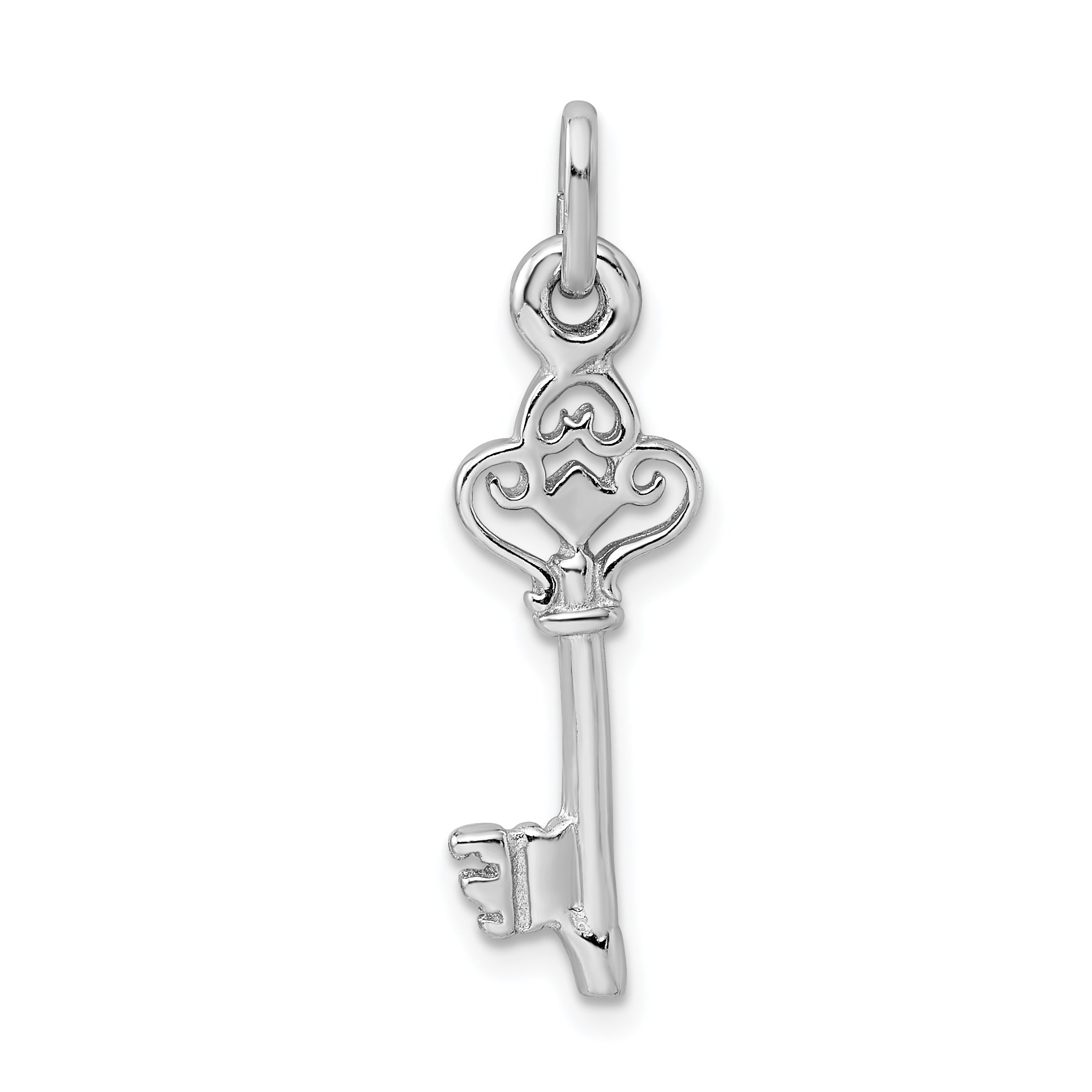 Sterling Silver Rhodium-plated Polished Key Pendant