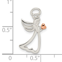 Sterling Silver & Rose Tone Polished Angel Pendant