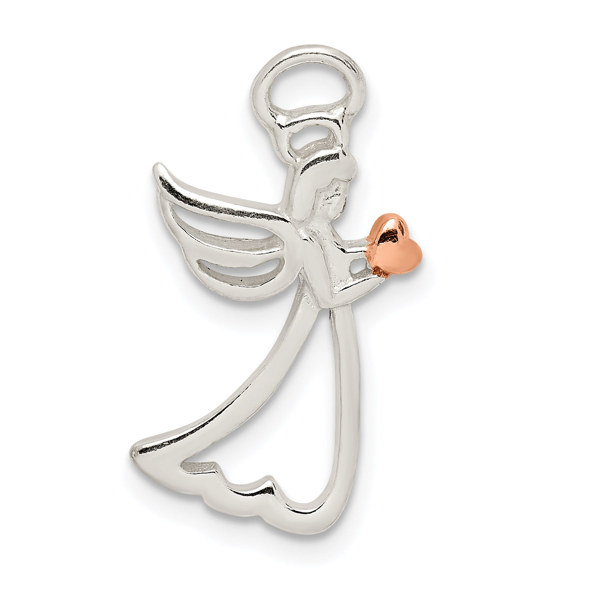 Sterling Silver & Rose Tone Polished Angel Pendant