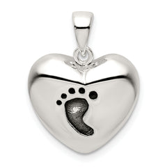 Sterling Silver Antiqued Heart Baby Foot Pendant