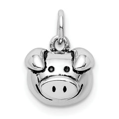 Sterling Silver Rhodium-plated Antiqued Pig Head Pendant