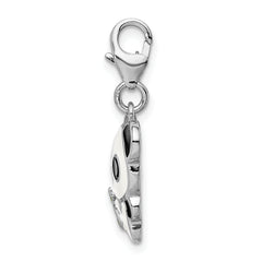 Sterling Silver Rhodium-plated Enameled Panda w/Lobster Clasp Charm