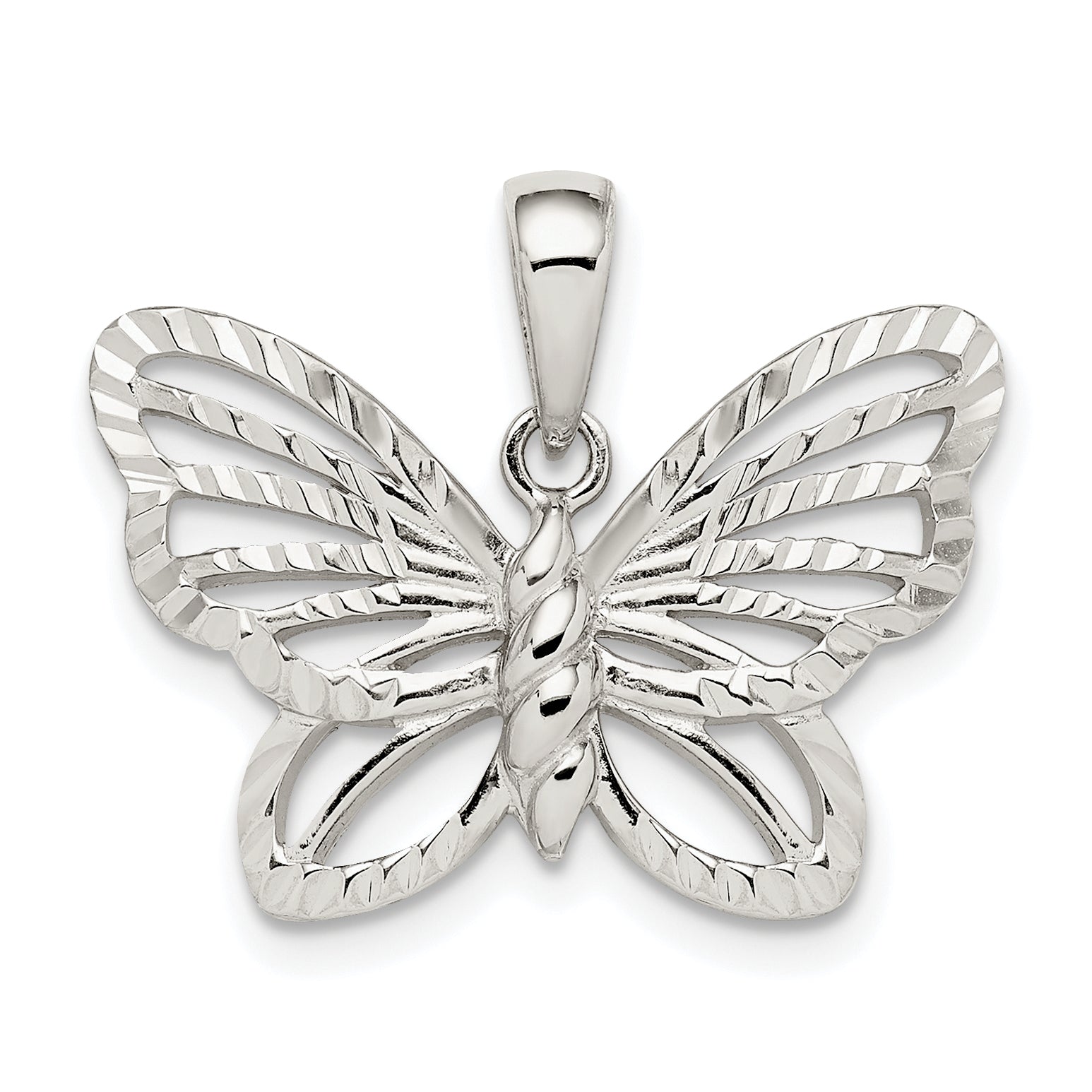 Sterling Silver Diamond-cut Butterfly Pendant