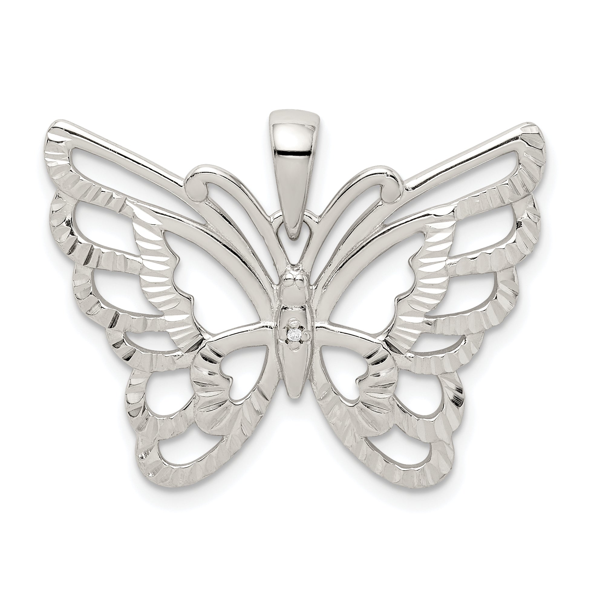 Sterling Silver Diamond-cut Butterfly Pendant