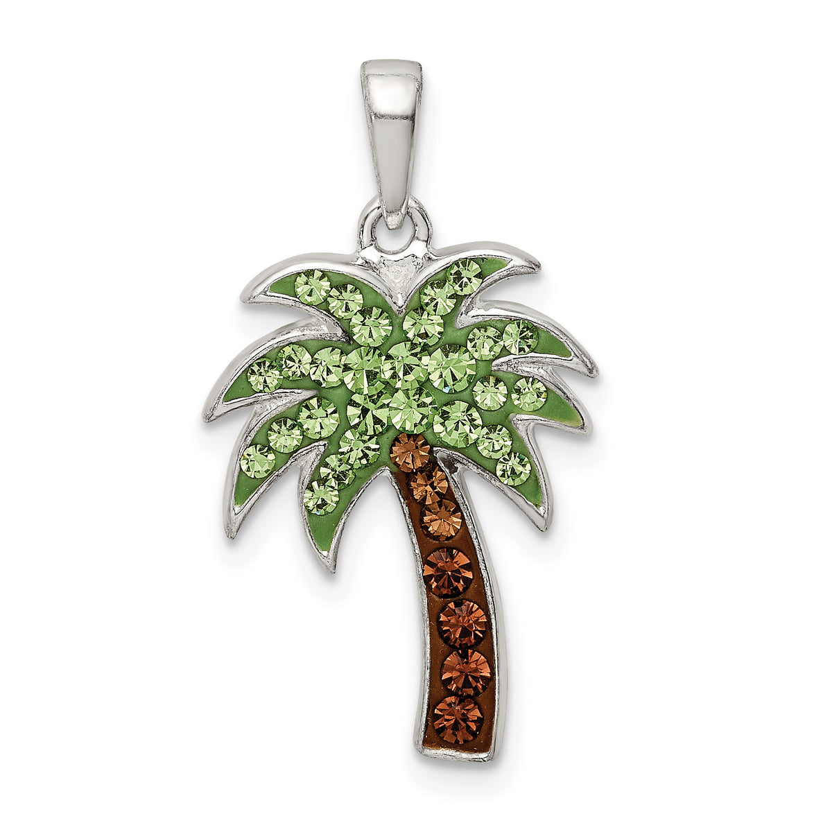 Sterling Silver Rhodium-plated Polished Preciosa Crystal Palm Tree Pendant