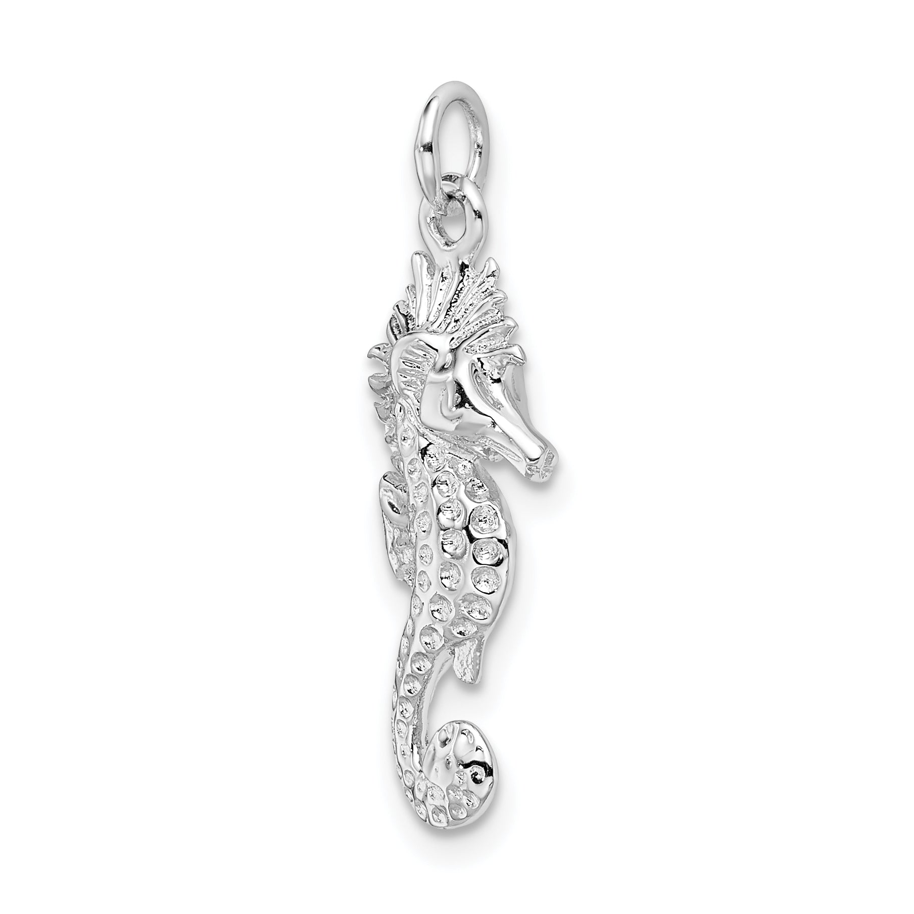 Sterling Silver Rhodium-plated Seahorse Charm