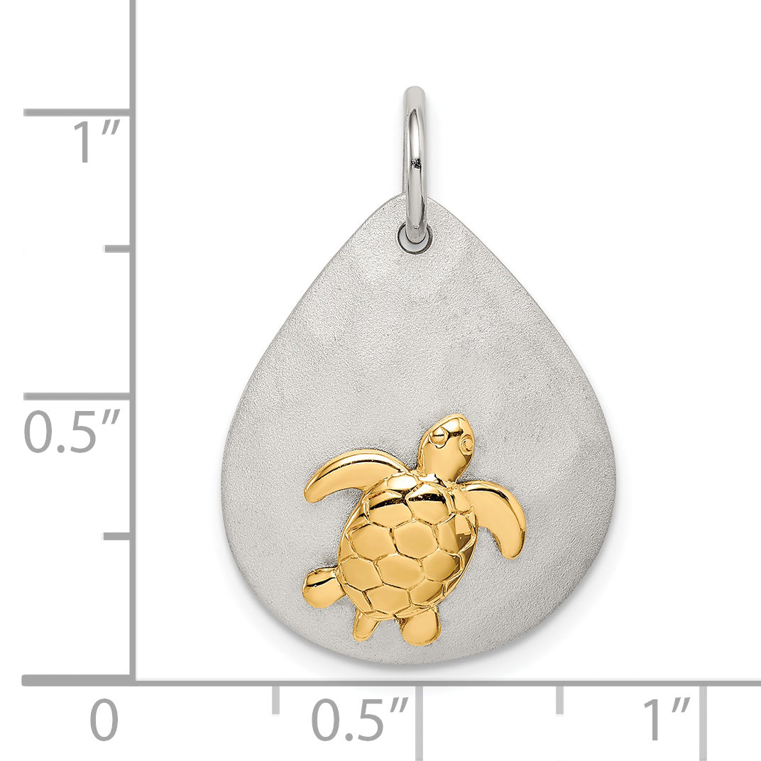 Sterling Silver Gold-Tone Turtle Brushed Pendant