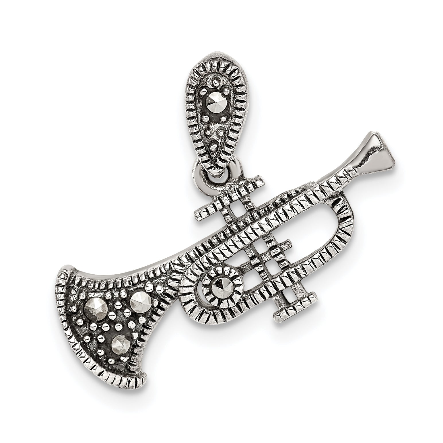 Sterling Silver Antiqued Marcasite Trumpet Pendant