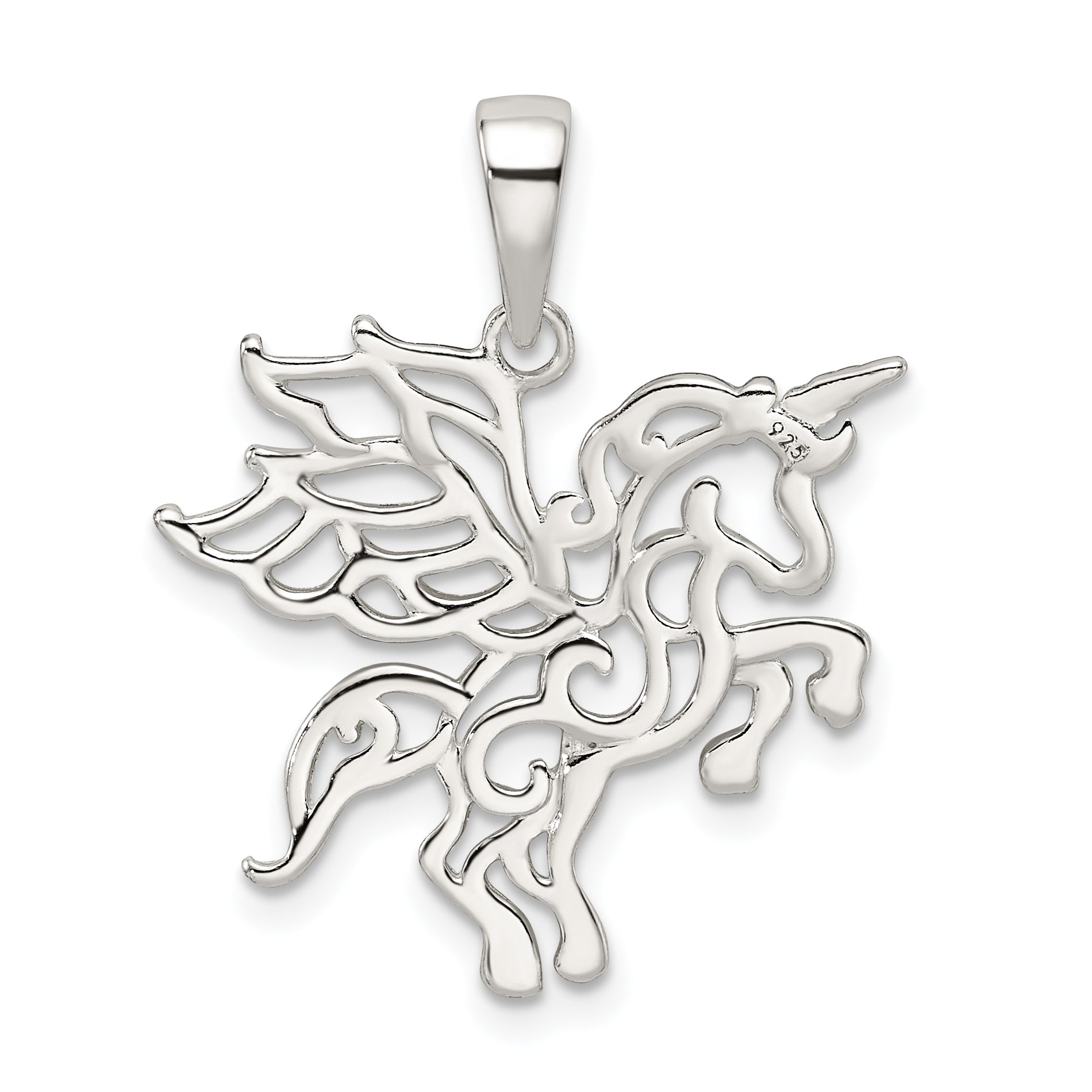 Sterling Silver Diamond-cut Unicorn Pendant