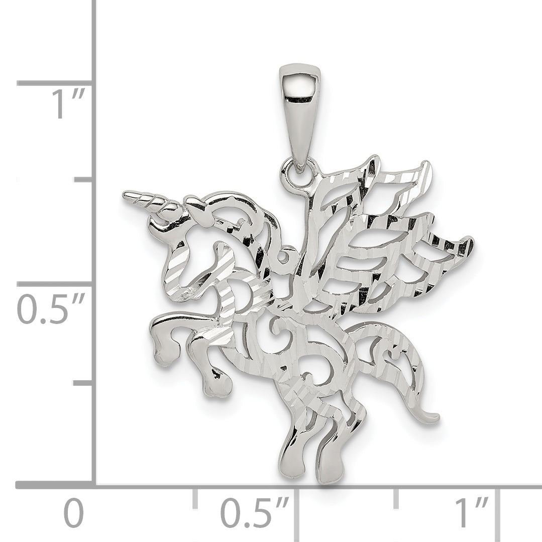 Sterling Silver Diamond-cut Unicorn Pendant