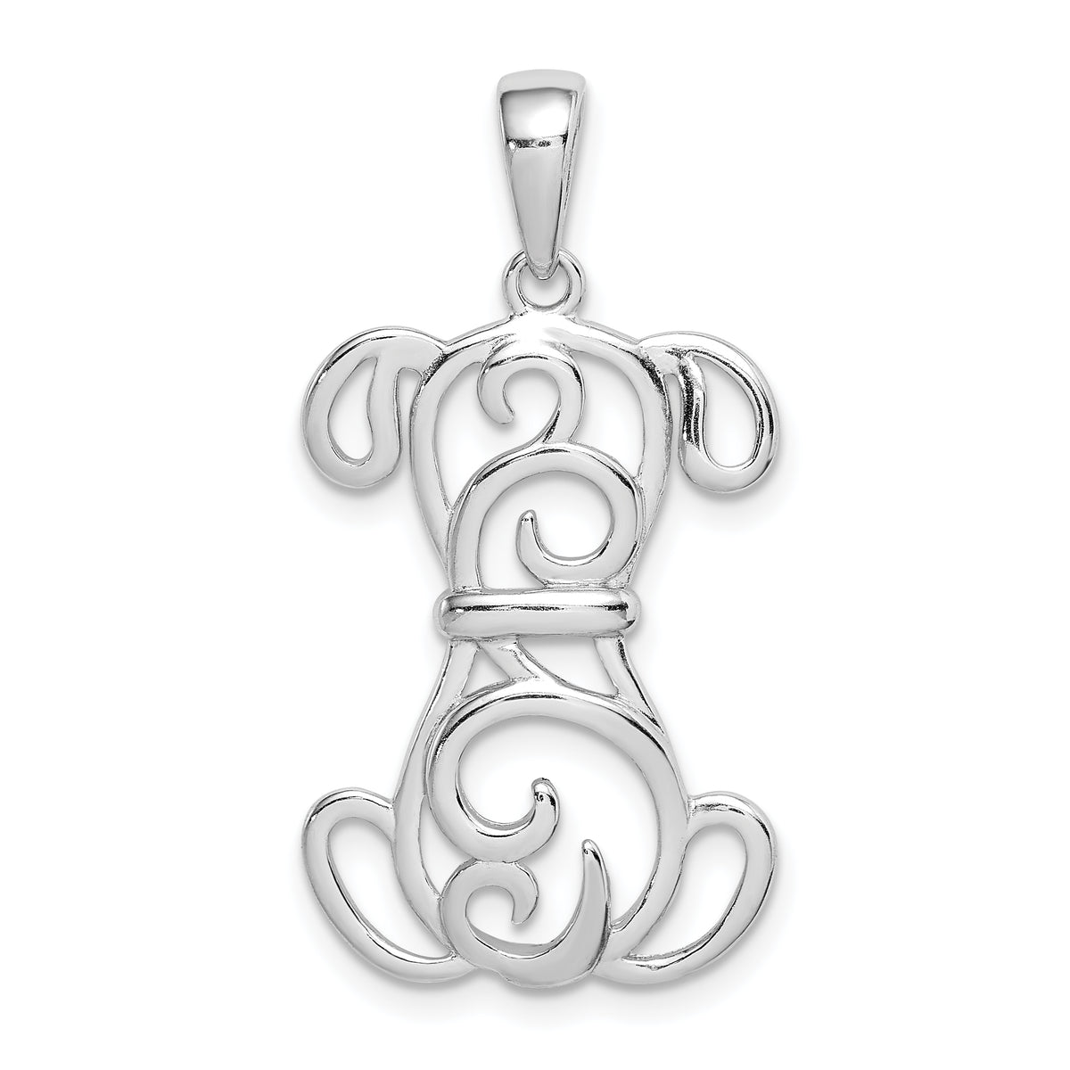 Sterling Silver Rhodium Plated Dog Pendant