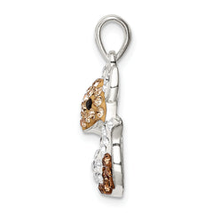 Sterling Silver Rhodium-plated Tan Preciosa Crystal Fox Pendant