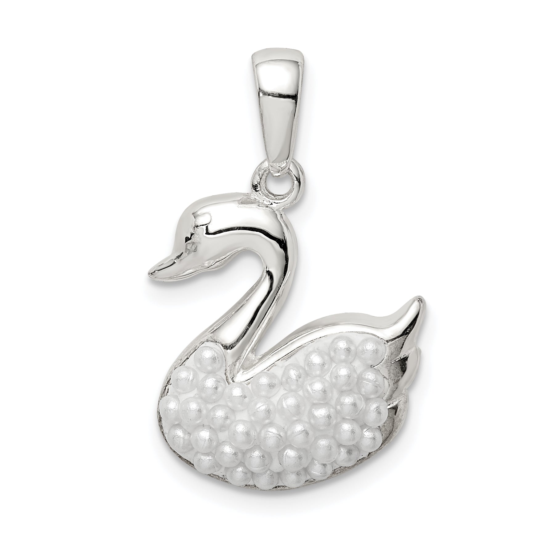 Sterling Silver Rhodium-plated Imitation Pearl Swan Pendant