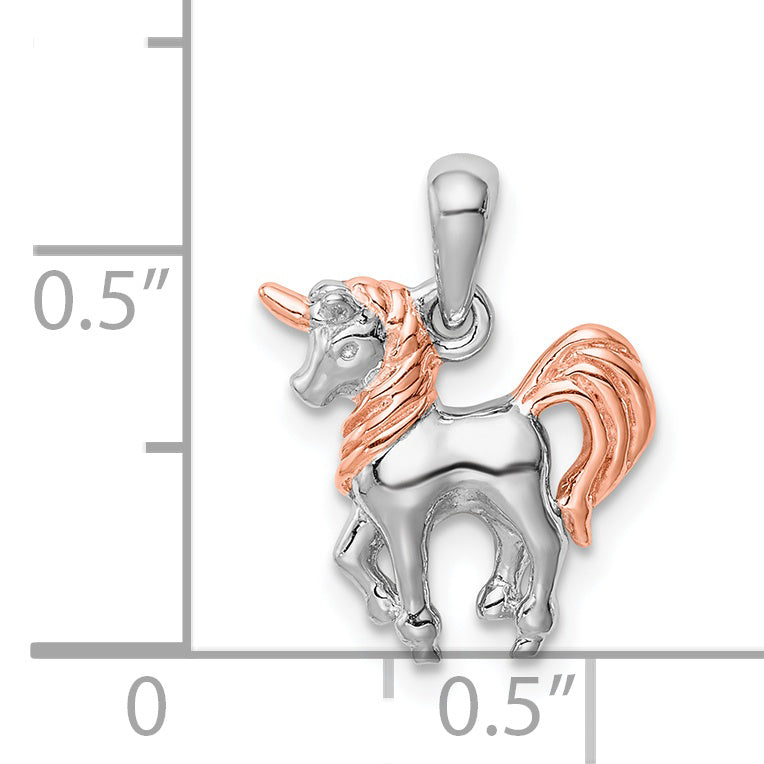 Sterling Silver Rhodium-plated Rose Gold-plated 3D Unicorn Pendant