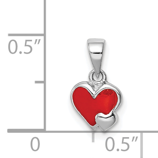 Sterling Silver Rhodium-plated Red Enameled Hearts Children's Pendant