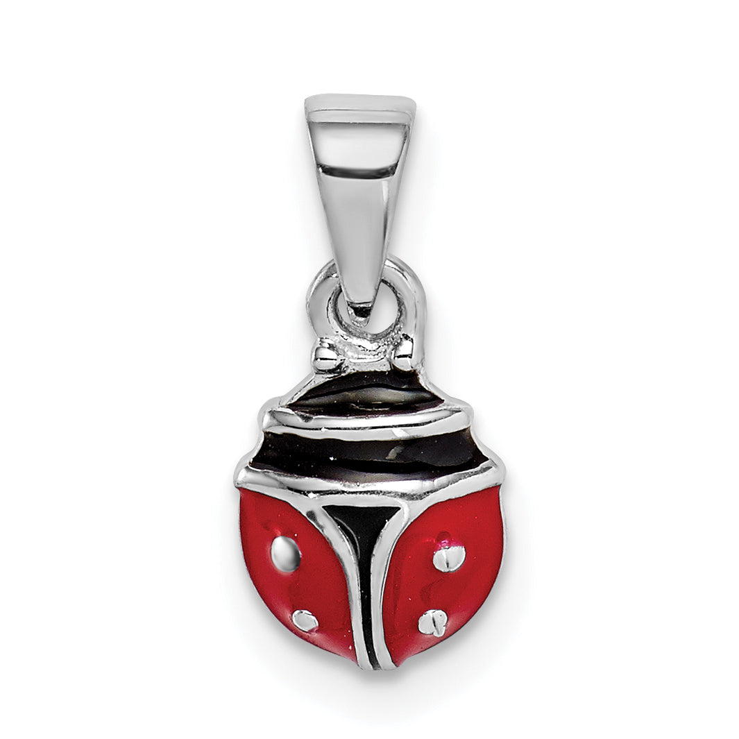 Sterling Silver RH-plated Red & Black Enamel Ladybug Children's Pendant