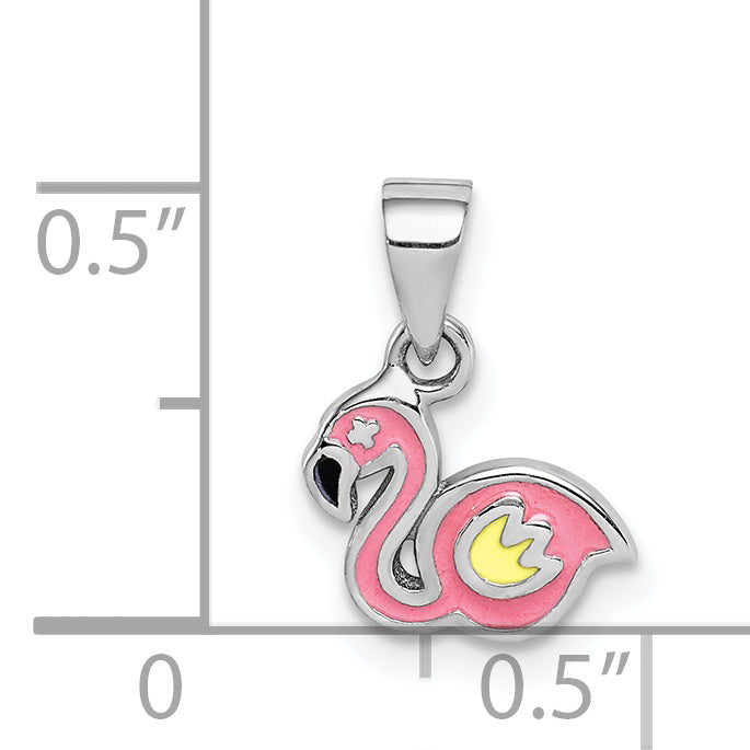 Sterling Silver RH-plated Multi-color Enamel Flamingo Children's Pendant